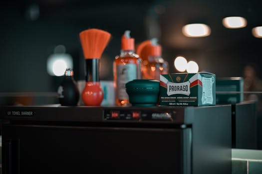 Colorful hair products on a salon counter