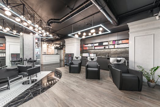 stylish salon interior with staff