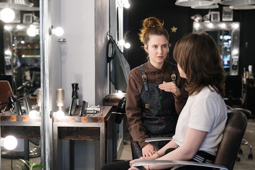 a busy salon with stylists and clients